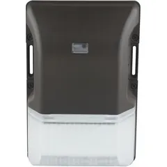 LED compact wall pack delivering 1,900 lumens with selectable 4000K or 5000K color temperature. Consumes 15 watts and operates on 120 to 277V AC. Features a Type IV distribution pattern and bronze housing with an overall height of 3 1/8 inches. Suitable for perimeter and area illumination in commercial and industrial settings.