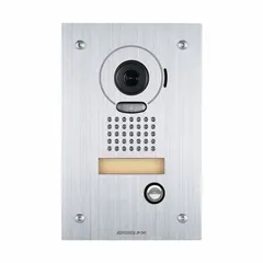 The AIPHONE JP-DVF is an outdoor video door station from the JP Series, operating on 24V DC. Designed for flush-mount installation, it includes a back box for secure mounting. This unit enables two-way video intercom communication for entry control in commercial and residential buildings.