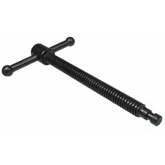 This leadscrew assembly includes an attached handle for manual adjustment. It is used for manual linear positioning and adjustment in industrial machinery, such as conveyor systems, presses, and workholding fixtures. The handle enables precise, hand-operated control of screw-driven mechanisms.