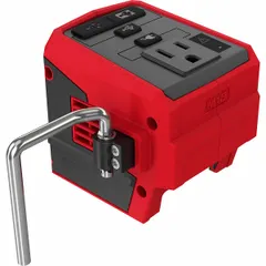 Portable power supply that operates on Milwaukee M18 batteries, delivering 18V DC output through 3 ports. Suitable for charging USB devices and powering small electronics on job sites or in the field.