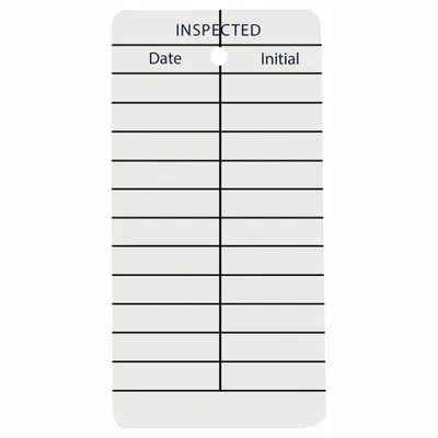 SEE ALL INDUSTRIES Tag: Inspection, 4 in Wd, 2 in Ht, White, Rectangle, Aluminum, Indoor, 0.02 in Thick - Safety