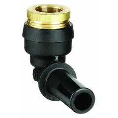 Brass and composite push-to-connect elbow fitting with tube stem connection for 1/4 in OD tubing. Suitable for pneumatic systems, air brake lines, and fluid power applications requiring a tool-free, leak-free seal. Pack of 10.
