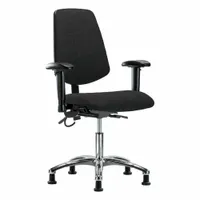 This ESD-safe fabric chair features an aluminum base, adjustable height range of 19 to 24 inches, and a seat width of 18 1/2 inches with a depth of 17 inches. Back tilt adjusts 10.5° forward and 13.5° backward. Suitable for use in static-sensitive environments such as electronics assembly and testing areas
