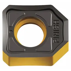 Specialty indexable milling insert for precision metalworking. Used in milling cutters for ferrous and non-ferrous materials, suitable for applications requiring high accuracy and surface finish.