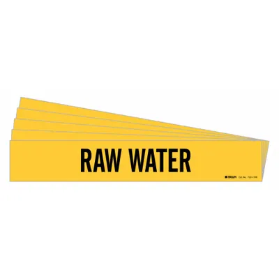 BRADY Pipe Marker: Raw Water, Yellow, Black, Fits 8 in and Larger Pipe O.D., 1 Pipe Markers - Raw Water Adhesive Pipe Markers