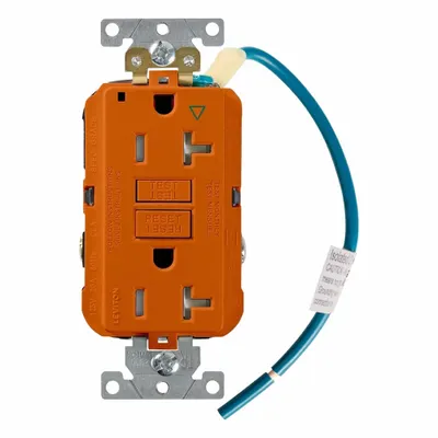 LEVITON GFCI Duplex Receptacle Outlet: Duplex, 5-20, Orange, GFCI, 125V AC, 20 A - General Purpose Receptacles