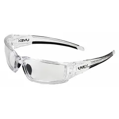 Full-frame safety glasses with padded comfort-fit design for extended wear. Clear lens features HydroShield Anti-Fog coating to maintain visibility in humid or temperature-changing conditions. Clear frame. Suitable for impact protection in industrial environments such as manufacturing, maintenance, and laboratory work.