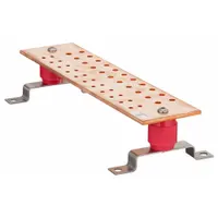 Copper grounding busbar with standoffs for service entrance grounding. Features 16 holes of 1/4-inch size for terminating equipment grounding conductors. Measures 16 inches long by 4 inches wide. Ground wire not included