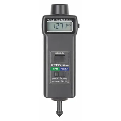 REED INSTRUMENTS Combination Tachometer: +/-0.05% of Reading +1 Digit RPM Accuracy, 0.1 RPM - Combination Contact & Non-Contact Tachometers
