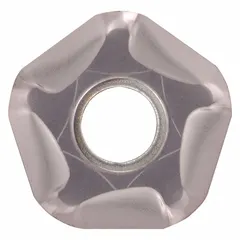 Pentagon-shaped indexable milling insert with five cutting edges for cost-effective face and shoulder milling. Designed for general-purpose machining of steel, stainless steel, and cast iron. Features a 12 mm inscribed circle, 5 mm thickness, and SMCA6535 grade.