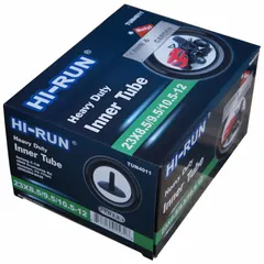 This HI-RUN inner tube is designed for lawn and garden equipment, compatible with tire size 23 x 8.50/9.5/10.5-12. It features a TR13 valve stem and serves as a replacement tube for maintaining proper tire inflation in turf and garden vehicles.