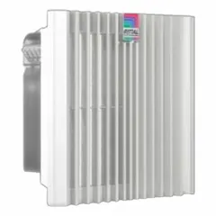 Standard square axial fan with plastic housing and included pleated filter. Delivers 317.8 cfm to 367.9 cfm airflow at 0.000 in SP. Dimensions: 12 11/16 in height, 6 3/16 in depth. IP56 rating. Suitable for cooling electrical enclosures and control cabinets in industrial environments.