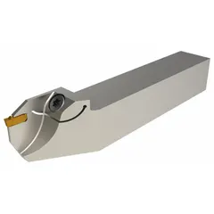 This toolholder accepts indexable carbide inserts for cutting internal or external threads on lathes and CNC machines. It is suited for general metalworking applications on materials such as steel and stainless steel.
