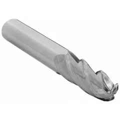 CLEVELAND C63550 is a carbide ball end mill with 4 flutes, 3/8" mill diameter, 1-1/8" length of cut, and 3" overall length. Designed for aluminum and non-ferrous materials, it is used for contouring, slotting, and profiling to create smooth, rounded profiles and 3D shapes in CNC and manual milling applications.