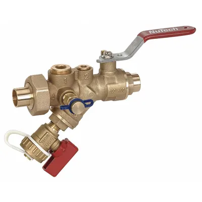 NUTECH SV1E-075S-075S Forged Brass Ball Valve with Combination Strainer - Brass Strainer/Ball Valves