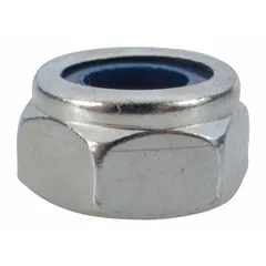 This locking nut is a replacement fastener for compatible Dayton material handling equipment. It is used to secure components in place, ensuring proper fastening during operation in industrial environments such as warehouses and distribution centers.