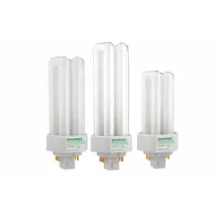 This 13-watt T4 triple twin-tube CFL lamp features a 4-pin GX24q-1 base and a color temperature of 2700K. It is dimmable and suitable for use in commercial and industrial lighting fixtures such as downlights, sconces, and task lighting.