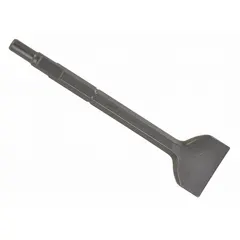 Chisel bit for spline demolition and rotary hammer tools. 21/32 in shank diameter, 12 in overall length. Used for surface material removal such as chipping, scaling, and breaking concrete or masonry.