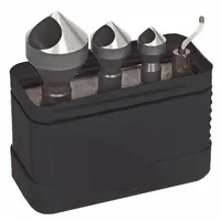 This set includes a B12 Finishing Bit and blades FD-08, FD-13, and FD-20, all made from high-speed steel. The FD-13 blade is specifically intended for use on copper workpieces. Used for deburring and chamfering operations in metalworking