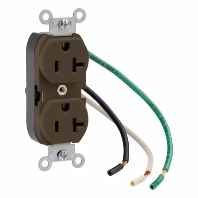 LEVITON Duplex Receptacle Outlet: Duplex, 5-20, Brown, 125V AC, 20 A, 2 Pole / 3 Wire (MPN 5340) - General Purpose Receptacles