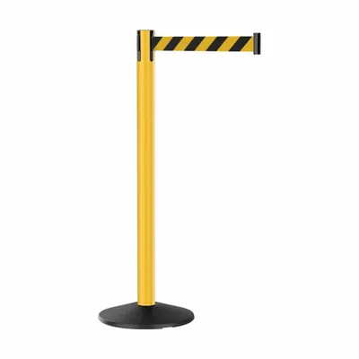 RETRACTA-BELT Barrier Post with Belt: Black/Yellow, Diagonal Stripe, No Legend, 9 ft Belt Lg - Pattern Retractable Belt Post Barriers