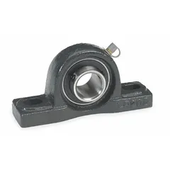 This cast iron pillow block ball bearing features set screw locking for secure shaft mounting. With a 2-1/2 inch shaft height and 5/8 inch mounting bolt size, it supports rotating shafts in industrial machinery, conveyors, and material handling equipment. Rated for a maximum operating temperature of 200°F, it handles radial and light axial loads in inch-system applications.