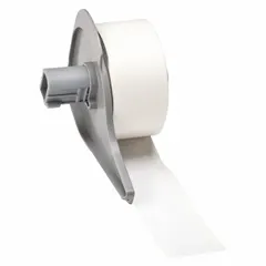 Continuous label roll made of white gloss polyester for indoor use. Measures 1 inch by 50 feet. Compatible with M710 series printers. Used for general industrial labeling such as asset tags, cable markers, and equipment labels.