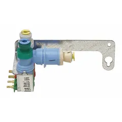 This inlet valve controls water flow to the ice maker and water dispenser in refrigerators and freezers. It is a replacement part for maintaining proper water supply for ice production and chilled drinking water.