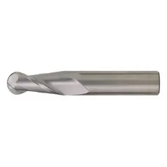 This CLEVELAND carbide ball end mill features a TiAlN coating and 2 flutes. With a 3/64" mill diameter, 1/8" length of cut, and 1-1/2" overall length, it is suited for general purpose milling operations such as 3D contouring, slotting, and profiling in mold and die work.