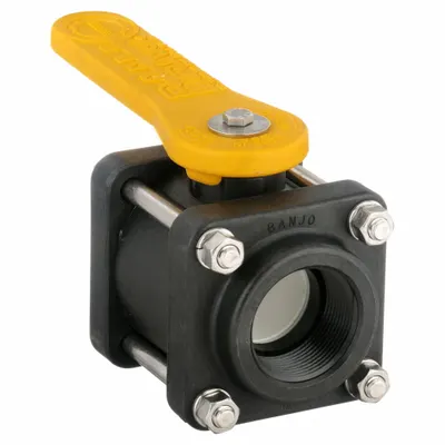 BANJO Manual Two-Way Ball Valve: 1 1/2 in, Polypropylene, Straight, FNPT x FNPT - Polypropylene Ball Valves