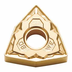 Trigon (W) indexable turning insert made of CVD carbide, designed for medium-duty turning operations. Suitable for general-purpose turning, facing, and profiling on steel, stainless steel, and cast iron. Provides wear resistance and edge strength for continuous and interrupted cuts.