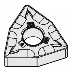 Trigon (W) indexable turning insert designed for general turning operations. Suitable for use in machining applications requiring a trigon-shaped cutting geometry.