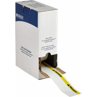 BRADY Pre-Cut Label Stock Roll: Precaucion, 2 in x 4 1/8 in, 4 1/8 in x 2 in - Brady Precaucion Precut Label Rolls