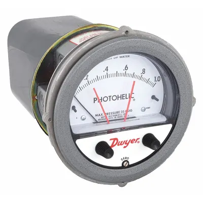 Dwyer Differential Pressure Gauge & Switch: Single-Side, 1/8 in NPT Female - Low Operating Pressure Differential Gauges with Switch