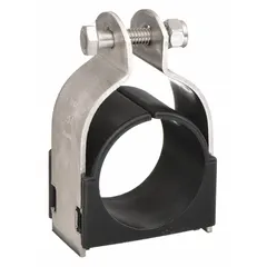 This vibration-dampening strut clamp secures copper tube while reducing vibration and noise. It is designed for 3/5 in copper tube and accommodates a maximum outer diameter of 3/4 in. The clamp includes mounting hardware and features a TPE cushion material with a general-purpose temperature rating.