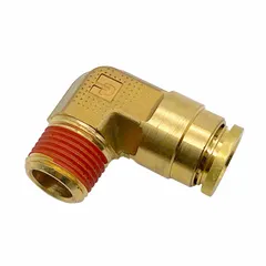 Brass push-to-connect adapter with male NPT threads and Vibra-Seal thread sealant. Connects 1/2 in OD tubing to 1/2 in male NPT ports in pneumatic systems. Used in air brake lines and compressed air circuits.