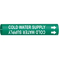 Pipe Marker: Cold Water Supply, Green, White, Fits 1 1/2 to 2 3/8 in Pipe O.D., 1 Pipe Markers (MPN 4031-B)