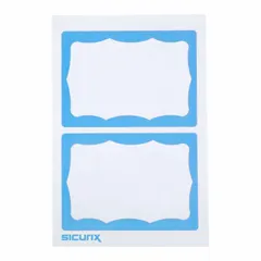 Paper adhesive ID badges in blue, each measuring 2 1/2 inches by 3 1/2 inches. Supplied in a pack of 600, these blank badges are suitable for temporary identification at events, visitor access, or training sessions.