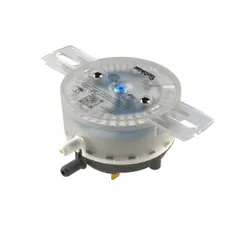 Adjustable set-point air pressure switch with manual reset, SPDT contacts, and open mounting. Switch voltage rating 120 to 277 VAC. Set-point range 0.15 in wc to 2 in wc. Used in HVAC and industrial systems for air pressure monitoring and control.