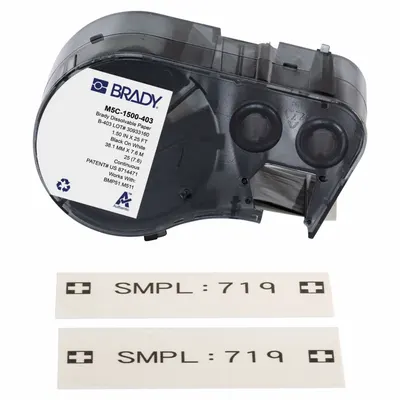 BRADY M5C-1500-403 Combined Label and Ribbon Cartridge, 1 1/2 in x 25 ft - Brady Water-Dissolvable Continuous Label Roll Cartridges