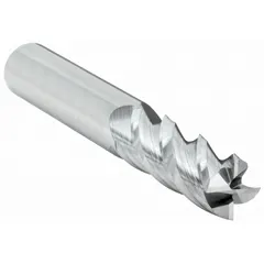 This carbide square end mill features a 5/16" mill diameter, 1-1/8" length of cut, and 3" overall length. Its 4-flute design supports efficient chip evacuation and is suited for slotting, profiling, and contouring operations in general machining of ferrous and non-ferrous metals.