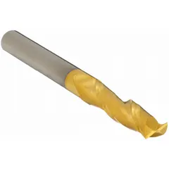 This carbide square end mill features a titanium nitride (TiN) coating to reduce friction and heat during machining. With two flutes and a 1/8" cutting diameter, it is suited for slotting, profiling, and plunge cutting in general-purpose milling applications on steel, stainless steel, and non-ferrous materials.