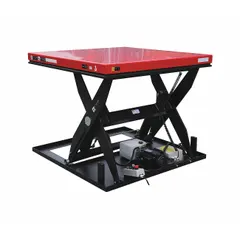 This fixed-top electric lift table from Dayton has a 4000 lb load capacity and a maximum lifting height of 39 in. The platform measures 48 in in length. It is powered by 115V AC and uses a hydraulic lifting mechanism. Typical applications include work positioning, assembly line feeding, and loading dock operations.