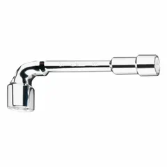 This fixed-head double-end socket end wrench features an 8 mm 6-point metric socket and an overall length of 6 69/100 inches. Designed for tightening or loosening fasteners in confined spaces where a standard wrench cannot fit, it provides secure grip on metric bolts. Suitable for automotive, machinery, and industrial maintenance applications.