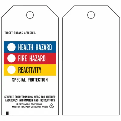 BRADY Tag: Polyester, Rectangle, 5 3/4 in Ht, 3 in Wd, 0.01 in Thick, (25) Nylon Ties - Safety