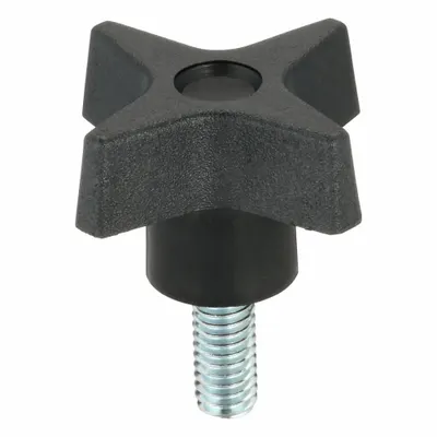 INNOVATIVE COMPONENTS Hand Knob: 4 Point, Plastic w/ Steel Thread, 5/16"-18 Thread - 4-Arm Knobs with Threaded Stud