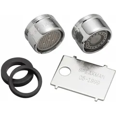 Brass spray flow outlet with chrome finish. Dual-function design delivers a controlled spray pattern. Connection size 13/16"-27. Includes key for installation. Suitable for handwashing stations, lab sinks, or janitorial applications.