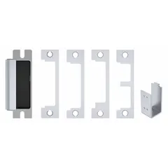 This combination cylindrical and mortise electric strike is constructed of stainless steel. It measures 4 7/8 inches in height and operates on 12/24V input voltage. Rated as heavy duty (Performance Duty Rating 1), it is used in access control systems for commercial doors, integrating with cylindrical and mortise locksets.