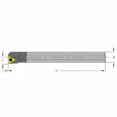 Indexable boring bar for internal machining operations. Accepts replaceable cutting inserts for boring, turning, and facing. Used in metalworking for hole enlargement and surface finishing.