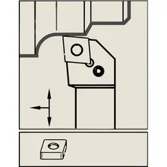 Indexable insert for parting and grooving operations on turning centers and lathes. Used to cut off workpieces or create grooves in metalworking applications.